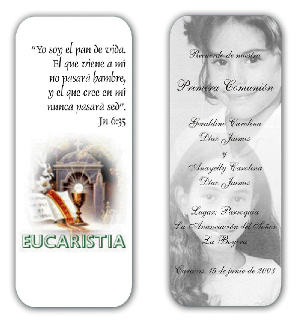 Custom print card commemorating First Holy Communion with religious symbols