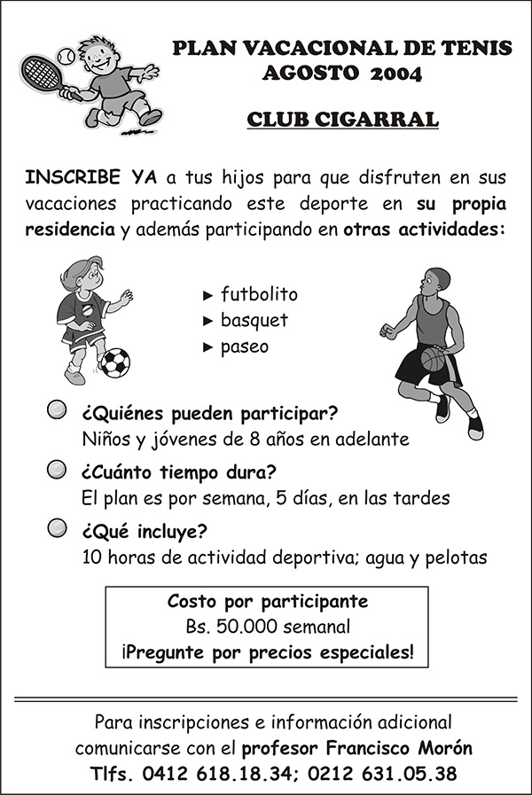 Promotional flyer advertising tennis lessons for kids during school holidays