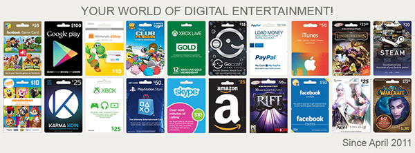 Web banner for World of Giftcard e-commerce platform offering digital gift cards